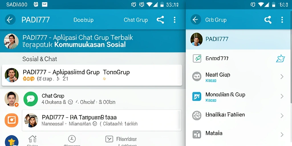 Screenshot aplikasi PADI777 menampilkan antarmuka Chat Grup yang interaktif dan mudah digunakan.